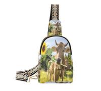 Ksajwzf Summer Sunflower Cow Small Sling Bag,Fanny Packs Crossbody Bags Gifts for Women, Fashion Waist Packs Chest Bag Purse for Women