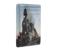 Ksajwzf Thin Leather Credit Card Holder and Money Clip Vintage Steam Train Wallet RFID Blocking for Women & Men Cars