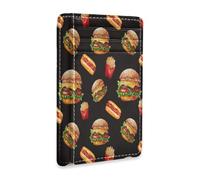 Ksajwzf Thin Leather Credit Card Holder and Money Clip Watercolor Food Painting Wallet RFID Blocking for Women & Men Hamburger Fries