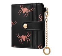 Ksajwzf Women Wallet RFID Blocking PU Leather Credit Card Halloween Pink Spiders Holder Bifold Wallet Compact Coin Purse for Women Black