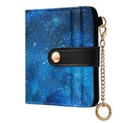 Ksajwzf Women Wallet RFID Blocking PU Leather Credit Card Magic Universe Stars Holder Bifold Wallet Compact Coin Purse for Women Galaxy Blue
