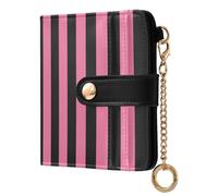 Ksajwzf Women Wallet RFID Blocking PU Leather Credit Card Pink White Stripes Holder Bifold Wallet Compact Coin Purse for Women Valentines Day