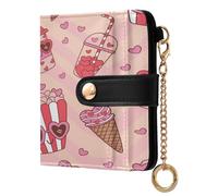 Ksajwzf Women Wallet RFID Blocking PU Leather Credit Card Popcorn Ice Cream Cupcake Holder Bifold Wallet Compact Coin Purse for Women Valentine Heart