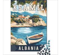 Ksamil in Albania jigsaw 1000 pieces | antique style map artwork for history lovers to enjoy recreating an old world map in your free time to enjoy at home50x75cm