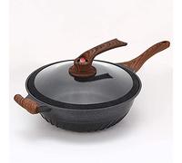 ksamwjf Chinese Wok Nonstick Die-Casting Aluminum Dishwasher Safe Scratch Resistant PFOA Free Induction Woks and Stir Fry Pans with Glass Li