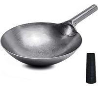 ksamwjf Wok, Hand Forged Authentic Chinese Traditional Non-Stick Iron Pot Thickened Without Coating Pre-Set Carbon Steel Cooking Wok