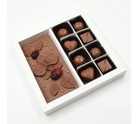 Ksana Choco Luxury Handmade Chocolate Gift Box - Artisan Floral Decorated Milk Chocolate Tablet & 8 Assorted Pralines - Gourmet Gift Birthday, Anniversary, Valentine's Day (Tablet & 8 Pralines Gift Se