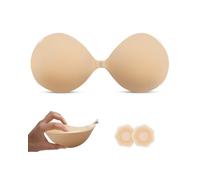 KSang Super Thick Backless Strapless Bra for Push Up, Padded Adhesive Invisible Sticky Bra for Women - A Cups Beige
