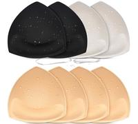 KSang Waterproof Bathing Suit Cups Inserts - 4 Pairs Swimsuit Pads Insert Push up for Women | Sewn-Edge Bikini Padding Insert, Black Beige White, D/E