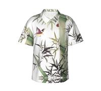 KSANNNS Bamboo Bird Pattern Printed Men's Short Sleeved Hawaiian Shirt for A Fashionable Summer Look Black