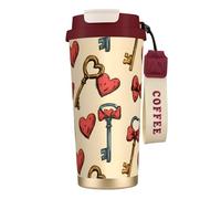 KSANNNS Cartoon Vintage Key Printed 316 Stainless Steel Coffee Cup 17 Oz Vacuum Insulation Travel Cup, Conical Design, Comfortable Grip.