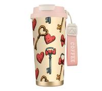 KSANNNS Cartoon Vintage Key Printed 316 Stainless Steel Coffee Cup 17 Oz Vacuum Insulation Travel Cup, Conical Design, Comfortable Grip.