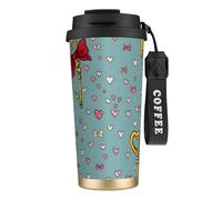 KSANNNS Cartoon Vintage Key Printed 316 Stainless Steel Coffee Cup 17 Oz Vacuum Insulation Travel Cup, Conical Design, Comfortable Grip.