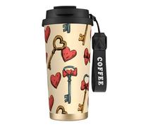 KSANNNS Cartoon Vintage Key Printed 316 Stainless Steel Coffee Cup 17 Oz Vacuum Insulation Travel Cup, Conical Design, Comfortable Grip.