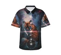 KSANNNS Fox On The Galaxy Printed Men's Short Sleeved Hawaiian Shirt for A Fashionable Summer Look Black