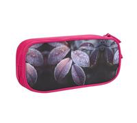 KSANNNS Frosted Lilac Leaves Printed Large Capacity Double-Layer Zippered Pen Bag, Stationery Storage Bag