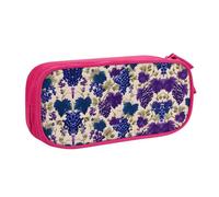 KSANNNS Grape Printed Large Capacity Double-Layer Zippered Pen Bag, Stationery Storage Bag
