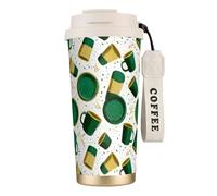 KSANNNS Green and Gold Printed 316 Stainless Steel Coffee Cup 17 Oz Vacuum Insulation Travel Cup, Conical Design, Comfortable Grip.