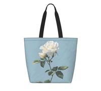 KSANNNS Minimalist White Rose Printed Multifunctional, Environmentally Friendly, Durable Paper Reusable Shopping Handbag