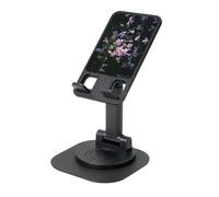 KSANNNS Pink Lilac Petals Printed Circular Bottom Rotating Phone Holder, Foldable And Portable, Black And White