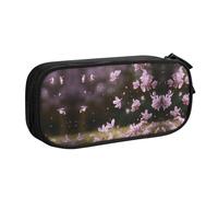 KSANNNS Pink Lilac Petals Printed Large Capacity Double-Layer Zippered Pen Bag, Stationery Storage Bag