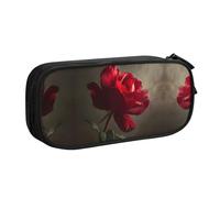 KSANNNS Red Rose Printed Large Capacity Double-Layer Zippered Pen Bag, Stationery Storage Bag