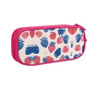 KSANNNS Strawberry Blueberry Bramble Printed Large Capacity Double-Layer Zippered Pen Bag, Stationery Storage Bag