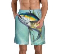 KSANNNS Tuna Fish Print Men's Beach Shorts Lightweight, Quick-Drying Polyester Swimwear Running & Everyday Use White