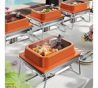KScocina Chafing Dishes for Buffet, 4 Pack 5QT Square Stainless Steel Chafing Dish Set, Complete Buffet Warmer for Home Parties, Christmas & Catering Events (Orange)