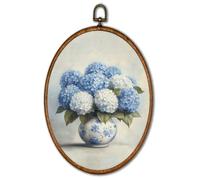 KSDUT Chinoiserie Vase Flower Wall Art Decor - Blue and White Ginger Jar Wall Art Canvas Frame Hanging Prints, White Hydrangea Wall Art Decor for Grandmillennial Home Decorations 8.6"x11.4"