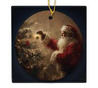 KSDUT Dark Vintage Santa Christmas Tree Ceramic Hanging Ornament