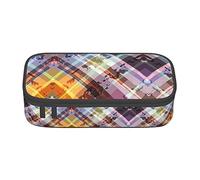 KSEFXXPKA Coloured Twill Lattice Print Pencil Case Spacious Oxford Cloth Storage with Multiple Compartments