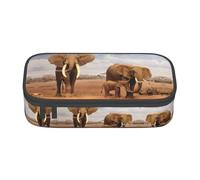 KSEFXXPKA Elephant Family Print Pencil Case Spacious Oxford Cloth Storage with Multiple Compartments