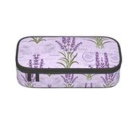 KSEFXXPKA Lavender Stamp Print Pencil Case Spacious Oxford Cloth Storage with Multiple Compartments