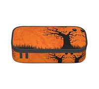 KSEFXXPKA Orange Halloween Party Print Pencil Case Spacious Oxford Cloth Storage with Multiple Compartments