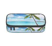 KSEFXXPKA Palm Tree Over Blue Sea Ocean Seascape Print Pencil Case Spacious Oxford Cloth Storage with Multiple Compartments