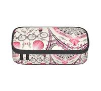 KSEFXXPKA Romantic Paris Eiffel Tower Bycicle Print Pencil Case Spacious Oxford Cloth Storage with Multiple Compartments