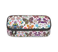 KSEFXXPKA White Floral Pattern Colorful Butterflies Print Pencil Case Spacious Oxford Cloth Storage with Multiple Compartments
