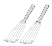 KSENDALO Flexible Fish Spatula Stainless Steel -Slotted Thin Egg Flipper with Riveted Handle, Angled Blade & Hollow Grip, Metal Turner for Cooking Fish Egg Pancakes (2 pack)
