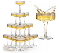 Ksestor Champagne Tower - 20 Reusable Plastic Coupes for Prosecco 207 ml | Weighted dual-lock base; reusable shatterproof coupes for prosecco and cocktails; stacks a steady 4 tier celebration tower