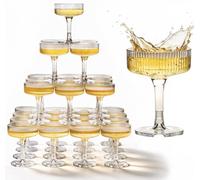 Ksestor Champagne Tower - 30 Reusable Plastic Coupes for Prosecco 207 ml | Weighted dual-lock base; reusable shatterproof coupes for prosecco and cocktails; stacks a steady 4 tier celebration tower