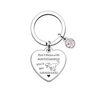 KSEWJP Funny Auntiesaurus Keyring, Silver Stainless Steel Keychain, Don't Mess with Auntiesaurus You'll Get Jurasskicked, Birthday Mothers Day Gifts for Auntie