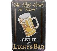 KSFEITING Great Vintage Metal Tin Sign The Best Head in Town Get It at Lucky's BarDecor Signs Exterior Home Cave Garage bar Country Poster Club Wall Plaque Decoration Retro Aluminum Sign 8x12 Inch