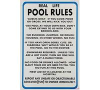 KSFEITING Novelty Warning Metal Tin Sign Real Life Pool Rules Funny Pool Rules Sign Outdoor Security Farm Yard Warning Decoratives Metal Aluminum Sign 8 X 12 INCH