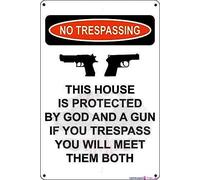 KSFEITING Retro Metal tin Sign No Trespassing This House is Protected God A Gun Trespass You Will Meet Them Both Sign Movie Poster Sign,Cave,Bar,Club,Home Wall Art Metal Tin Sign 12 X 8 INCH