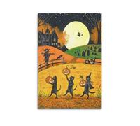 KSGSTBZHV Halloween Black Cat Pumpkin Playful Illustration Style Decorative Painting Canvas Wall Posters And Modern Family Bedroom Decor 16x24inch(40x60cm)