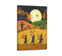 KSGSTBZHV Halloween Black Cat Pumpkin Playful Illustration Style Decorative Painting Canvas Wall Posters And Modern Family Bedroom Decor 20x30inch(50x75cm)