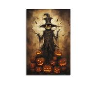 KSGSTBZHV Halloween Pumpkin Scarecrow Dark Realistic Art Decorative Painting Canvas Wall Posters And Modern Family Bedroom Decor 24x36inch(60x90cm)