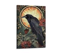 KSGSTBZHV Halloween Raven Stained Glass Style Decorative Painting Canvas Wall Posters And Modern Family Bedroom Decor 20x30inch(50x75cm)