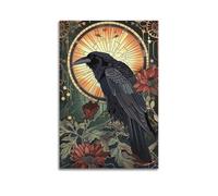 KSGSTBZHV Halloween Raven Stained Glass Style Decorative Painting Canvas Wall Posters And Modern Family Bedroom Decor 20x30inch(50x75cm)